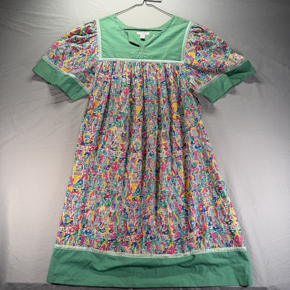 Go Softly Patio Dress Womens Large Cotton Floral Fish Print Muu Muu Multicolor